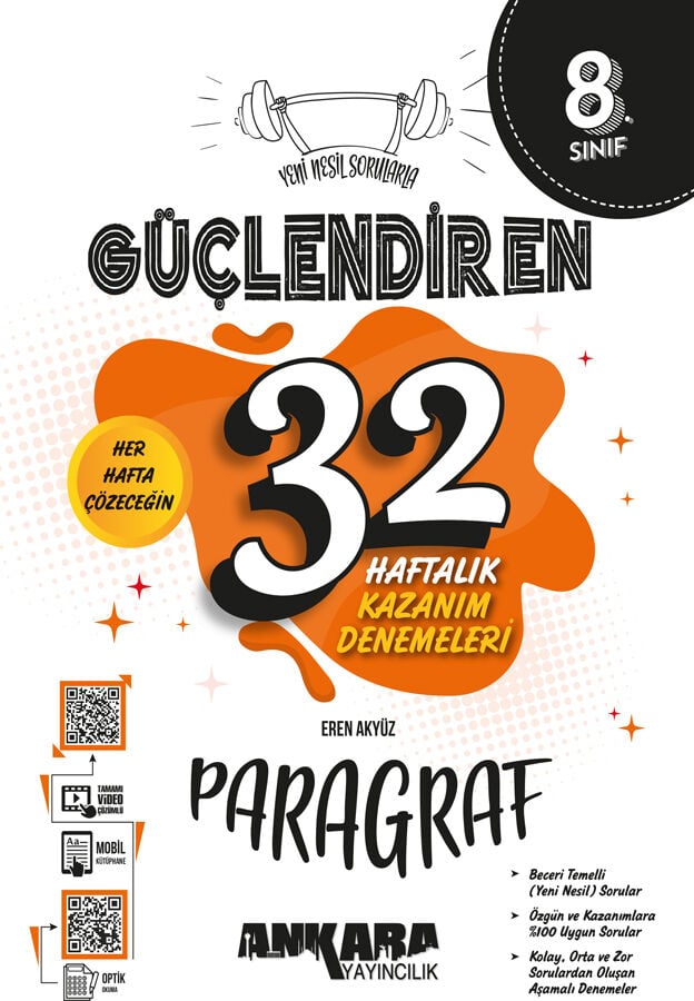 Ankara Yayıncılık 8. Sınıf Paragraf Güçlendiren 32 Haftalık Deneme