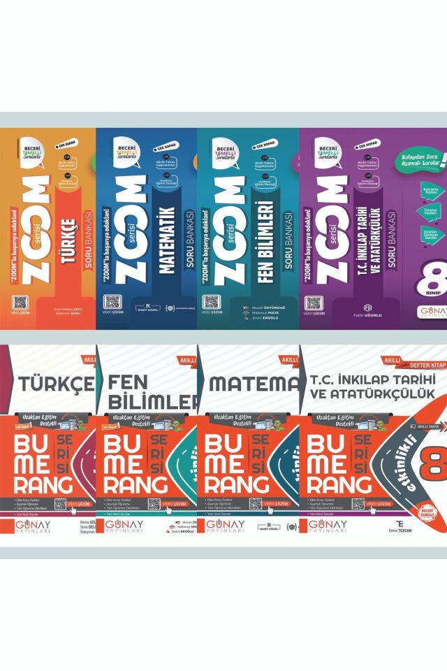 Günay Yayınları 8. Sınıf Zoom Bumerang Seti 8 Kitap (T-M-F-S)