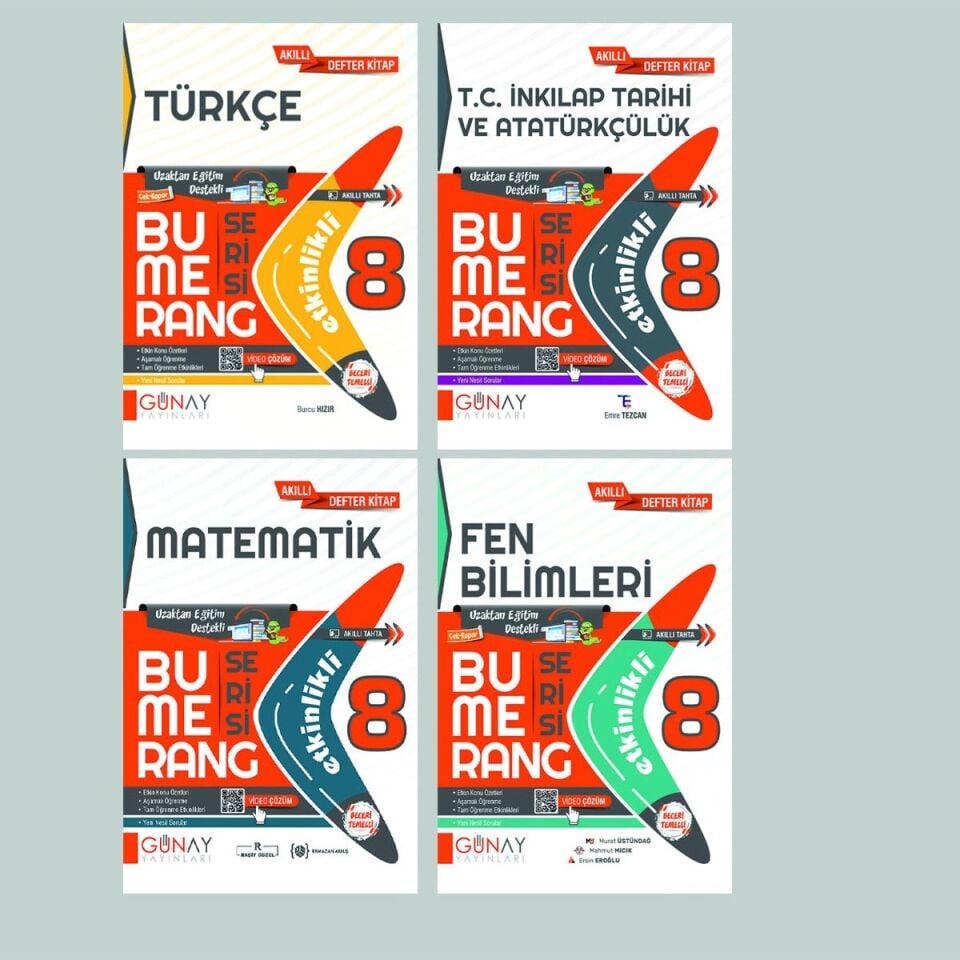 Günay Yayınları 8. Sınıf Bumerang Defter Seti 4 Kitap (T-M-F-S)