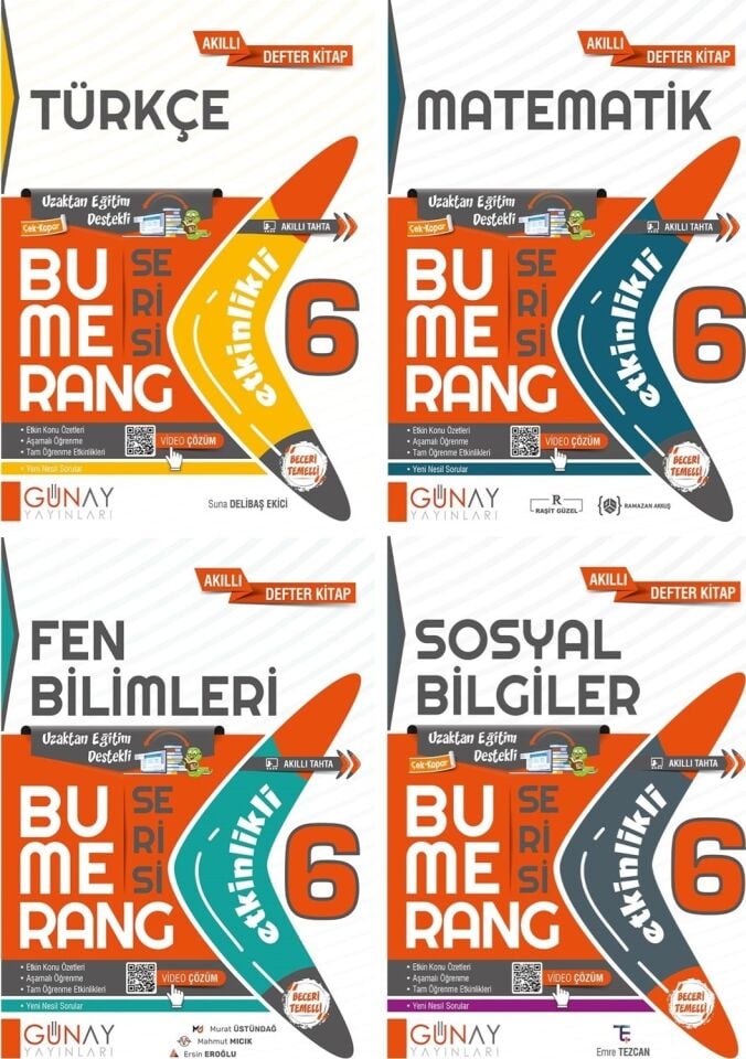 Günay Yayınları 6. Sınıf Bumerang Defter Seti 4 Kitap (T-M-F-S)
