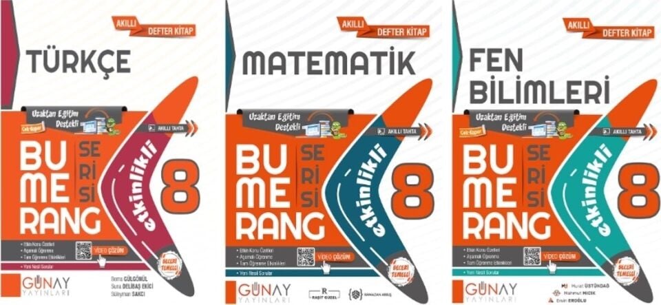 Günay Yayınları 8. Sınıf Bumerang Defter Seti 3 Kitap (T-M-F)