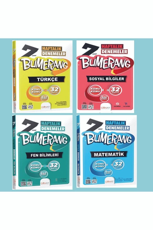 Günay Yayınları 7. Sınıf Bumerang Haftalık Denemeler Seti 4 Kitap (T-M-f-S)