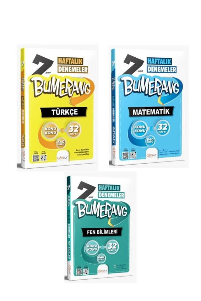Günay Yayınları 7. Sınıf Bumerang Haftalık Denemeler Seti 3 Kitap (T-M-F)