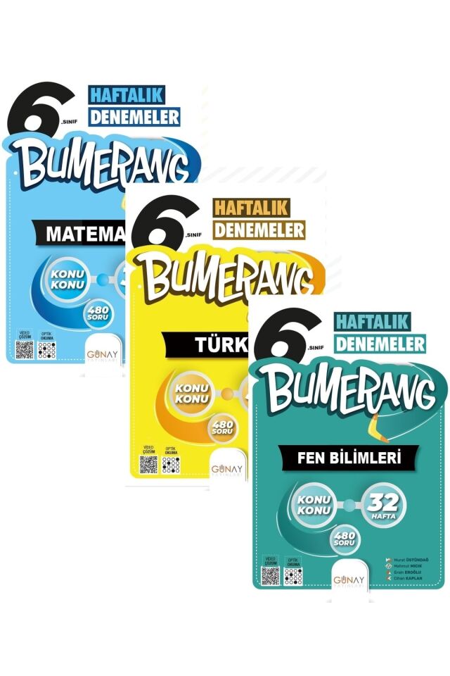 Günay Yayınları 6. Sınıf Bumerang Haftalık Denemeler Seti 3 Kitap (T-M-F)